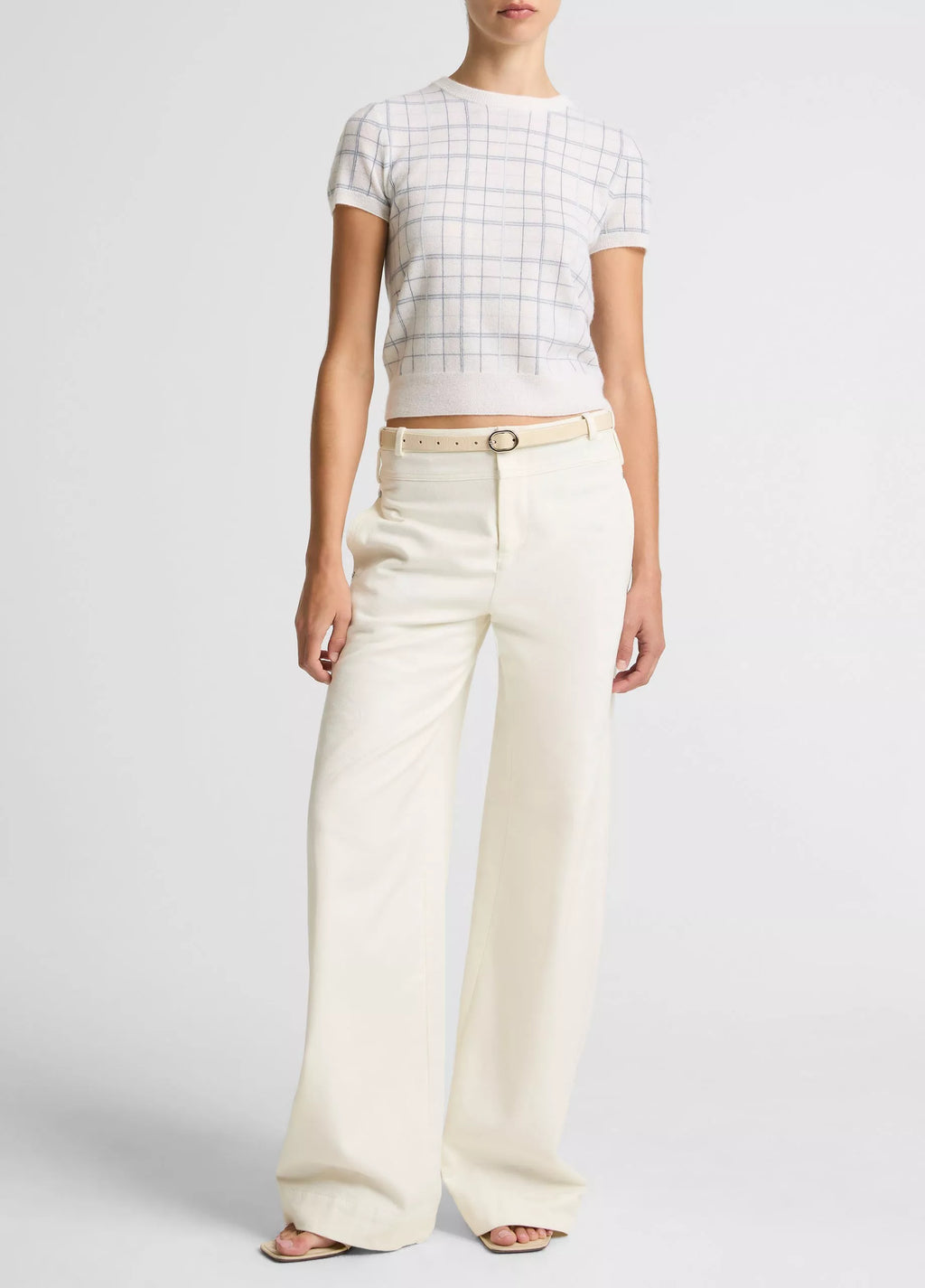 Vince Plaid Cashmere-Blend Short-Sleeve Sweater