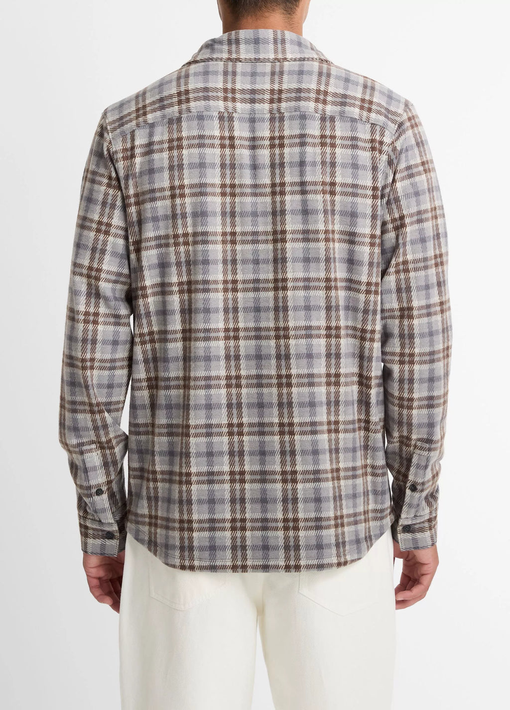 Vince Plaid Cotton-Blend Shirt Jacket - Heather Fog Combo