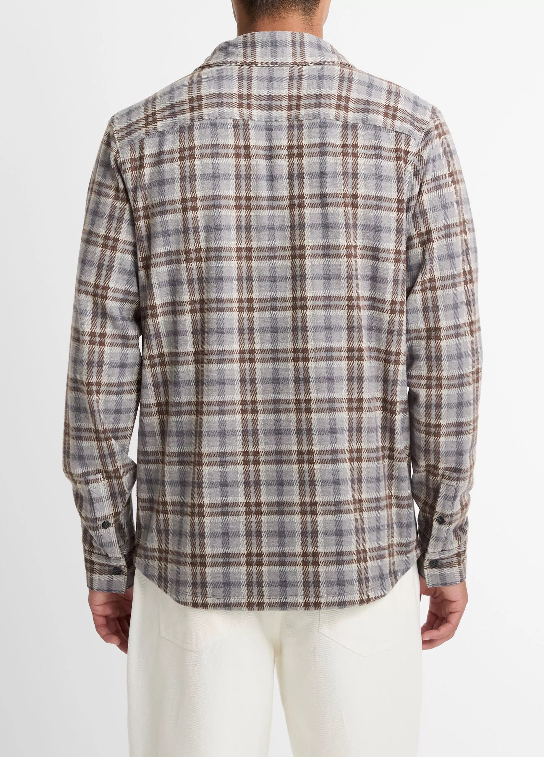 Vince Plaid Cotton-Blend Shirt Jacket - Heather Fog Combo
