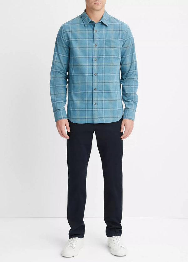 Vince Plaid Cotton Corduroy Shirt - Blue Line/Sandstone