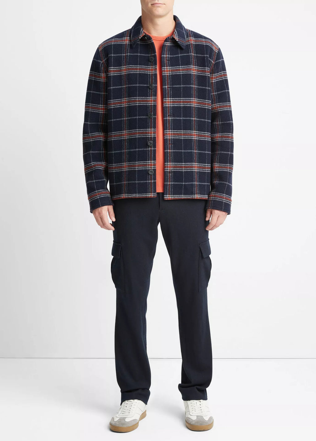 Vince Plaid Wool-Blend Shirt Jacket - Coastal Blue/Desert Sky