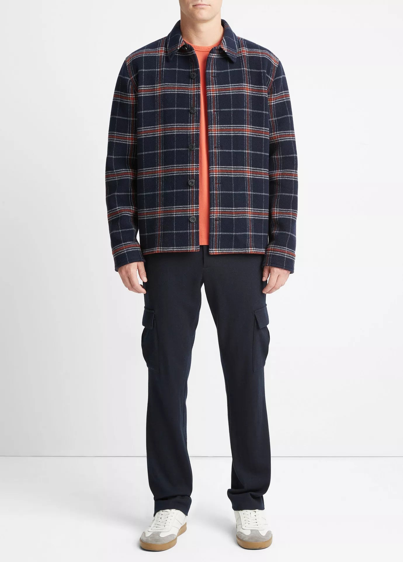 Vince Plaid Wool-Blend Shirt Jacket - Coastal Blue/Desert Sky