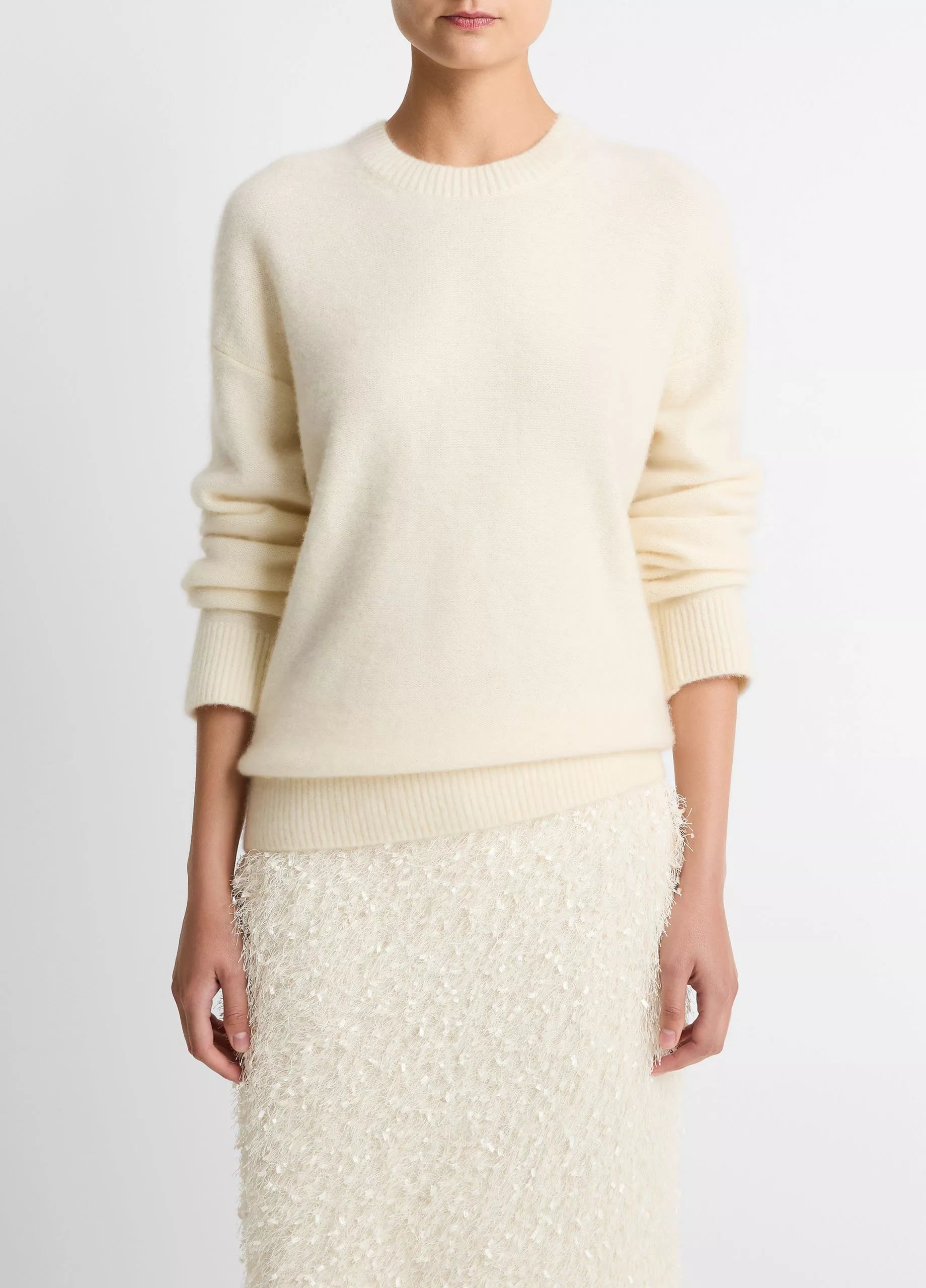 Vince Plush Cashmere Crew Neck Sweater - Off White