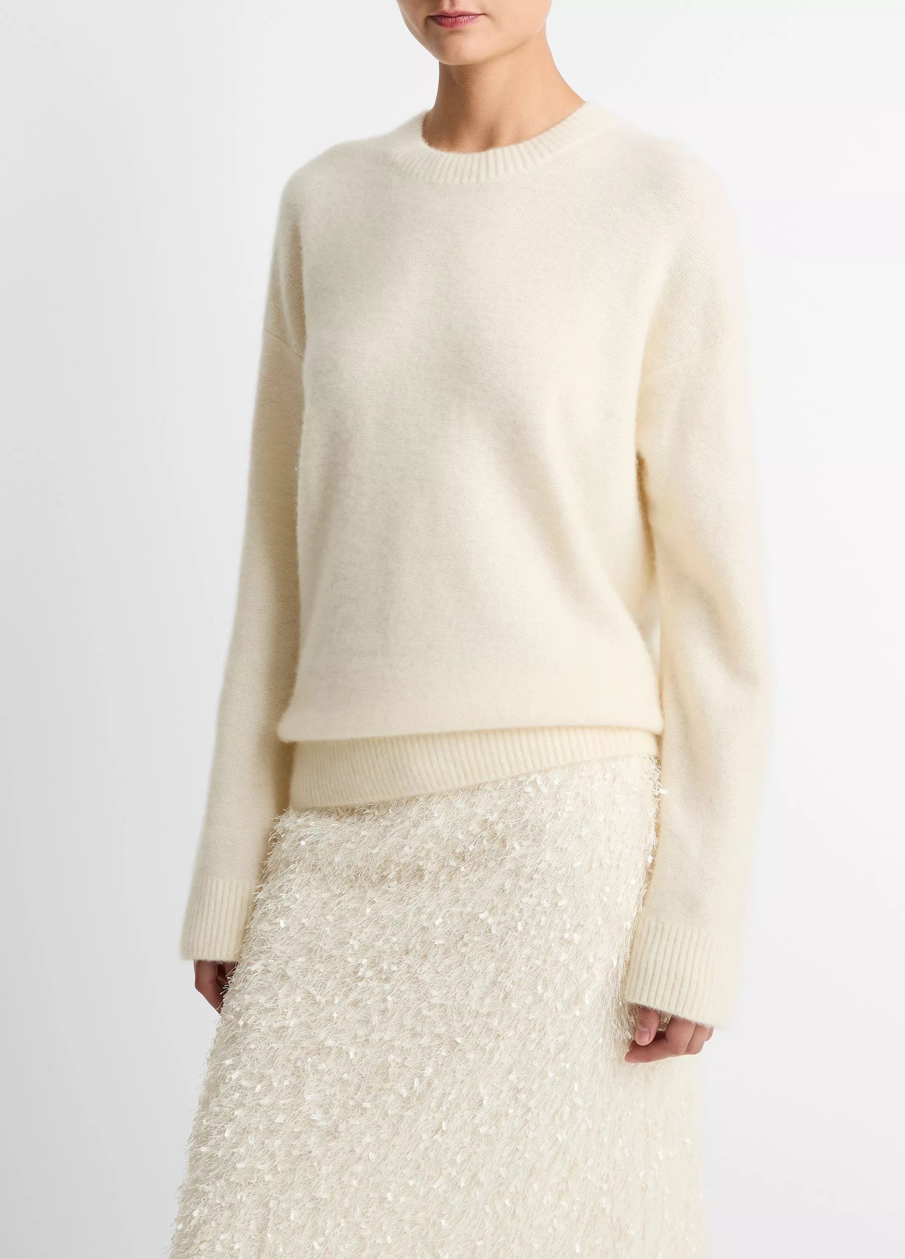 Vince Plush Cashmere Crew Neck Sweater - Off White