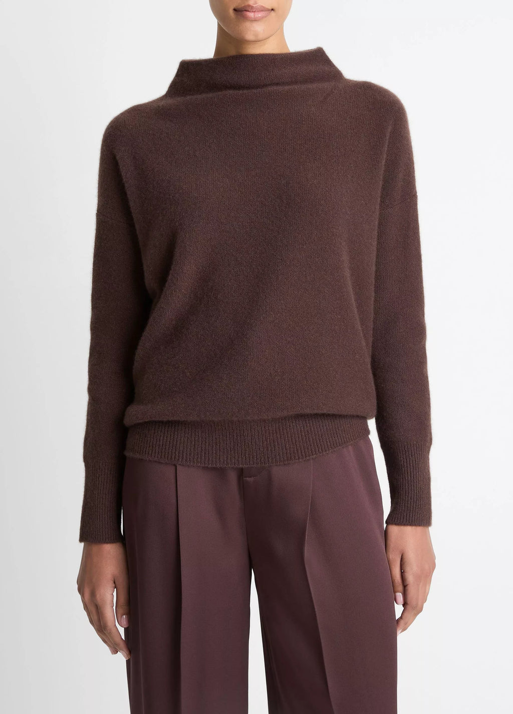 Vince Plush Cashmere Funnel-Neck Sweater - Truffle