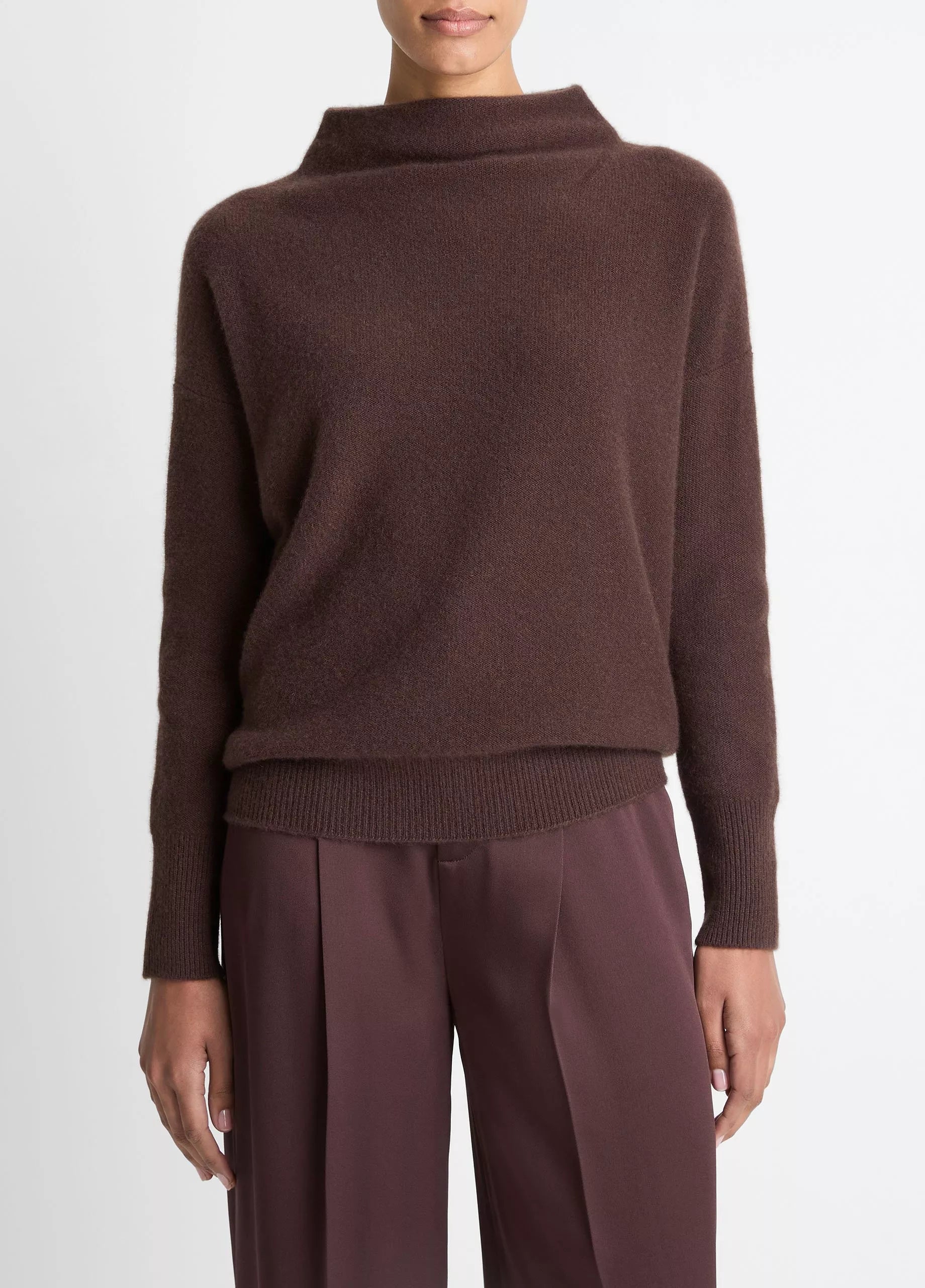 Vince Plush Cashmere Funnel-Neck Sweater - Truffle