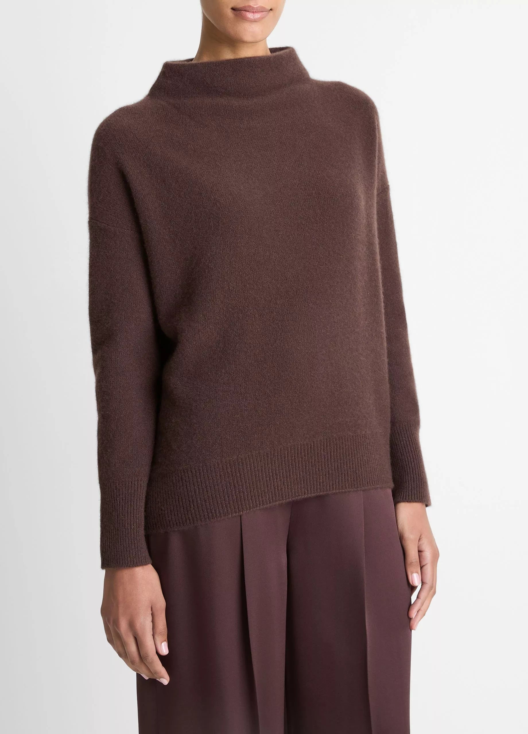 Vince Plush Cashmere Funnel-Neck Sweater - Truffle