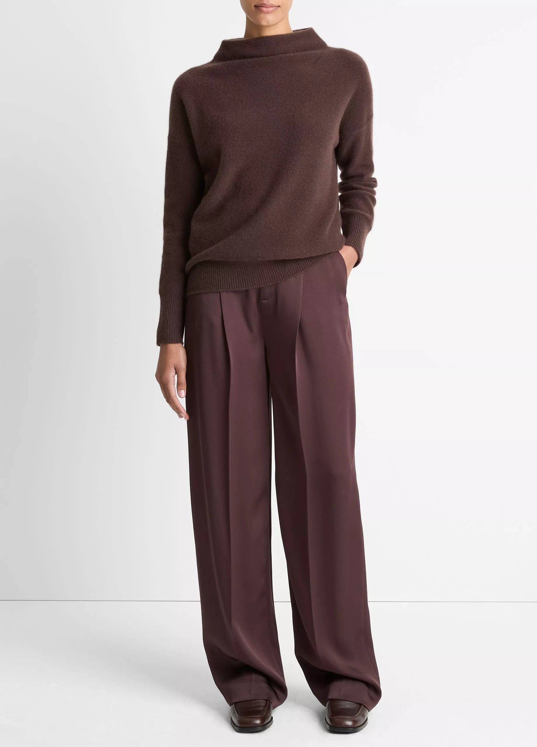 Vince Plush Cashmere Funnel-Neck Sweater - Truffle