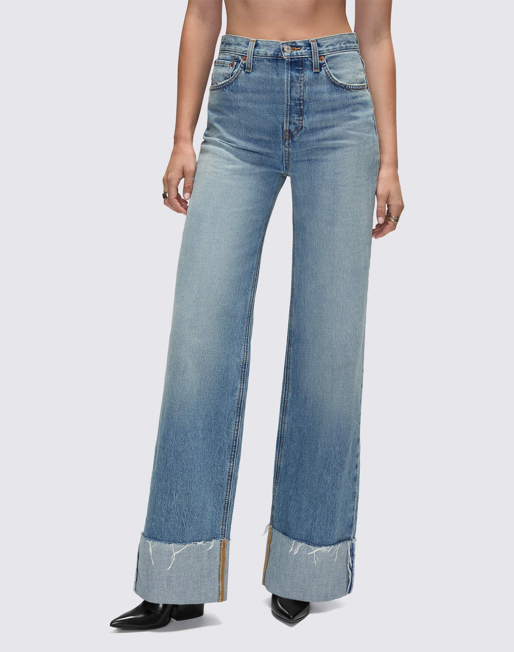 Re/Done High Rise Wide Leg Cuff - Vintage Biker Blue