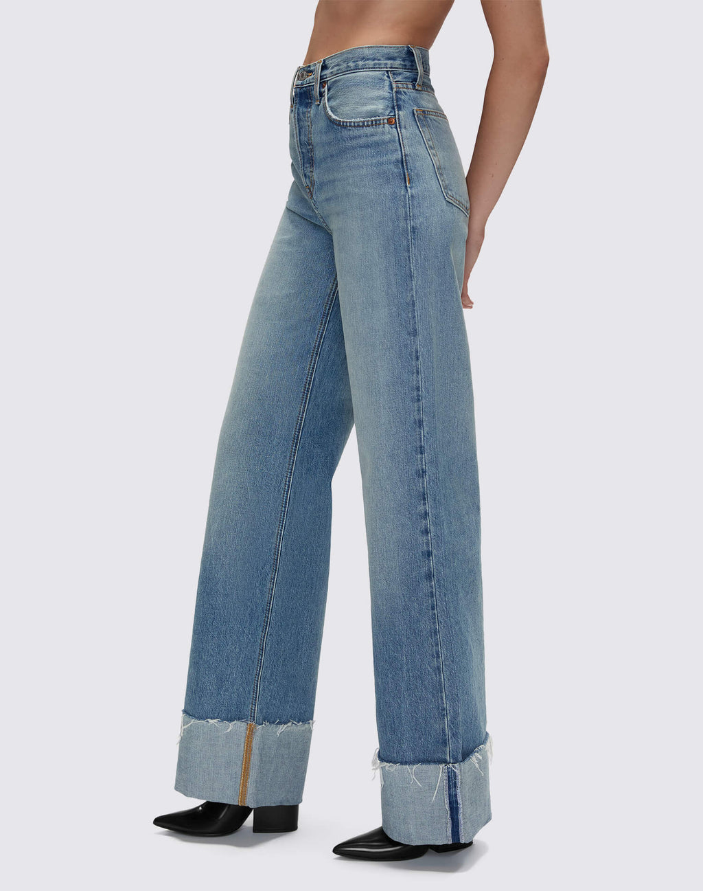 Re/Done High Rise Wide Leg Cuff - Vintage Biker Blue