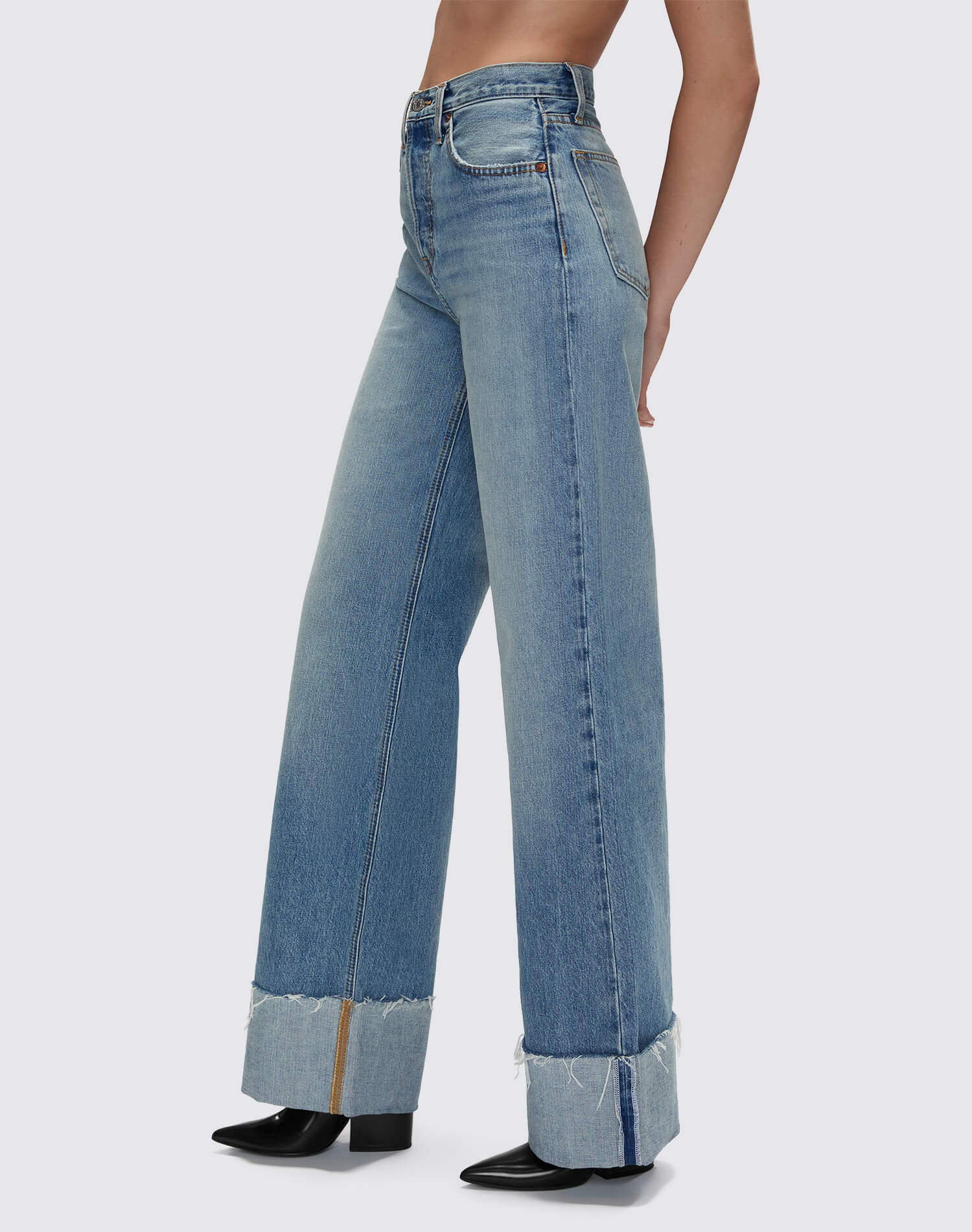 Re/Done High Rise Wide Leg Cuff - Vintage Biker Blue