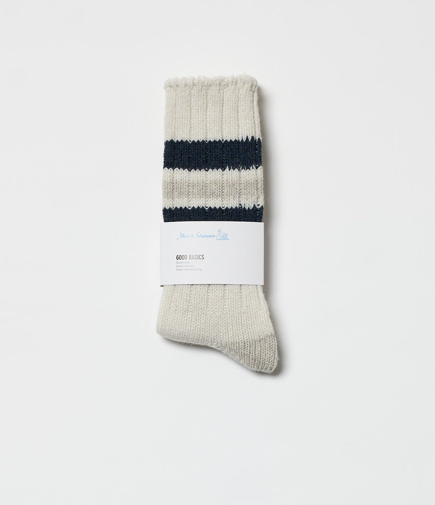 Merz b. Schwanen RW04 Unisex Socks, Recycled Wool - Nature/Denim Blue