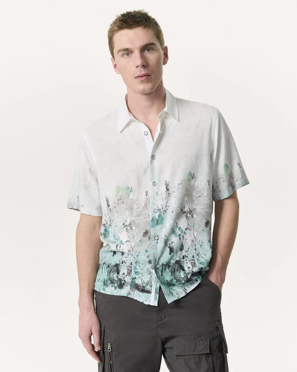 Rag & Bone Printed White Paint Dalton Shirt