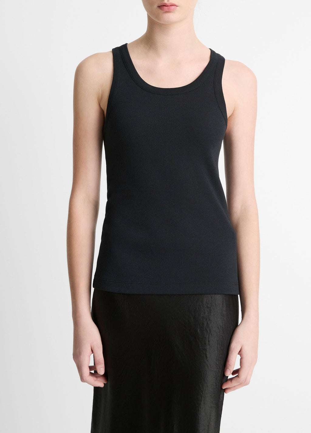 Vince Ribbed Scoop-Neck Tank - Black
