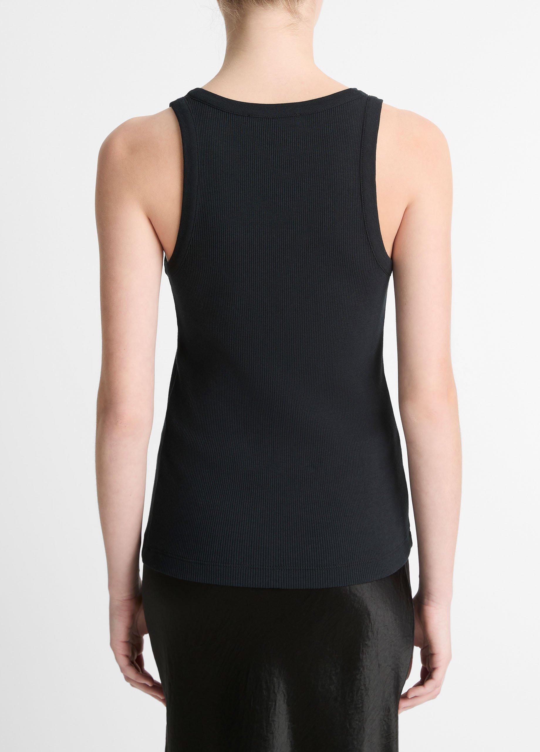 Vince Ribbed Scoop-Neck Tank - Black