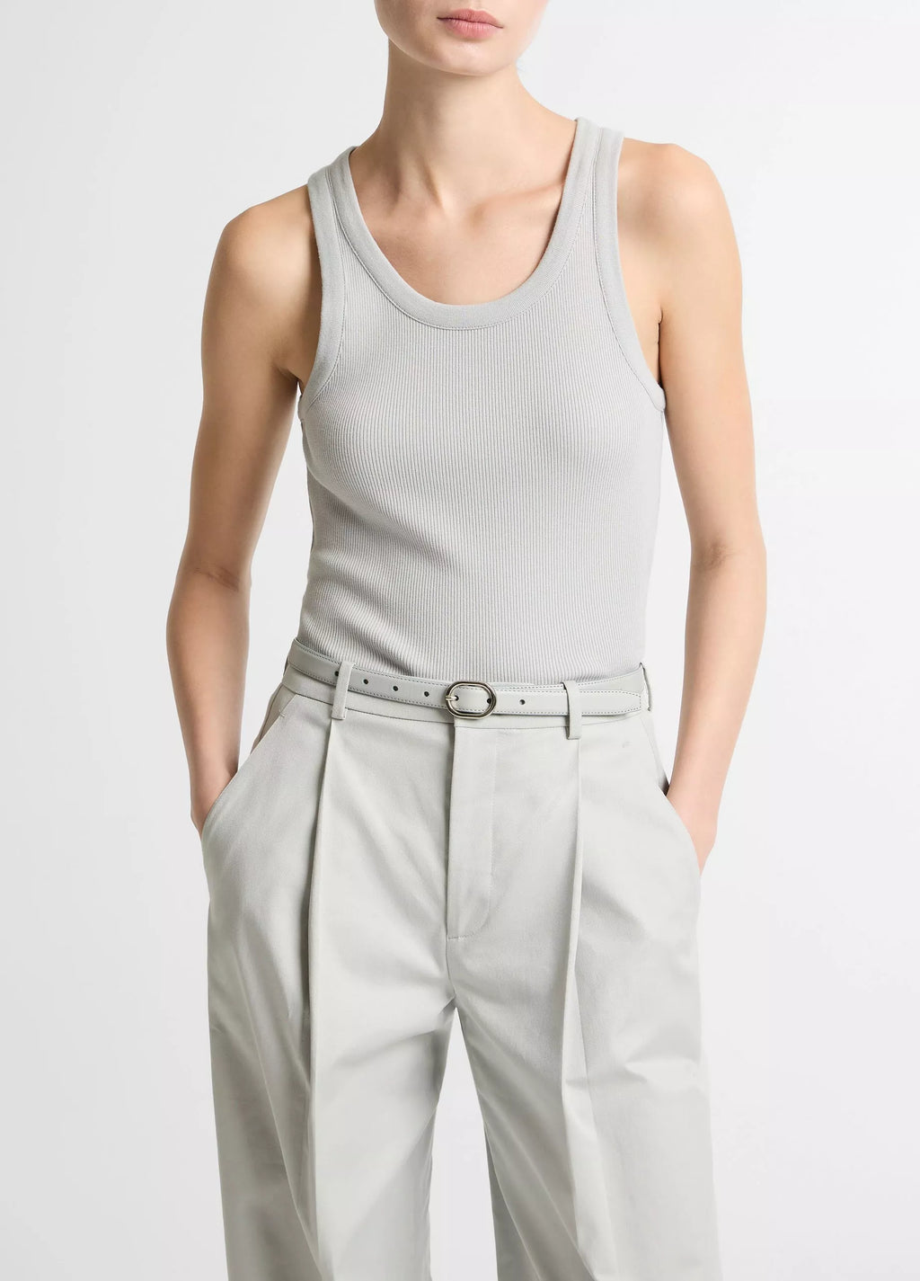 Vince Ribbed Scoop-Neck Tank - Pale Tide