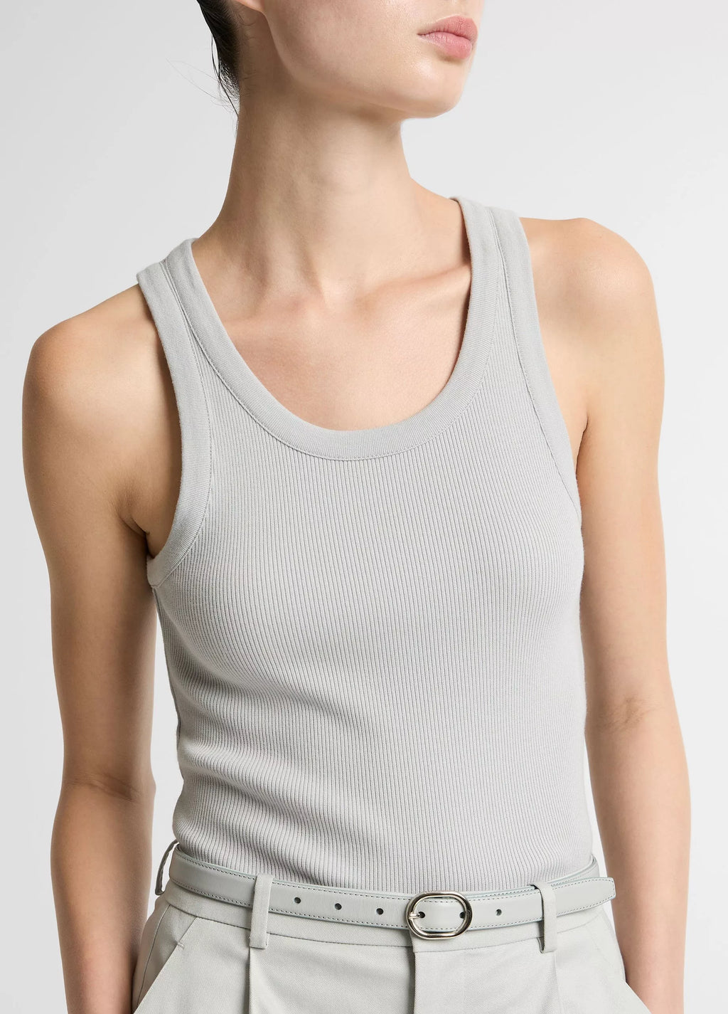 Vince Ribbed Scoop-Neck Tank - Pale Tide