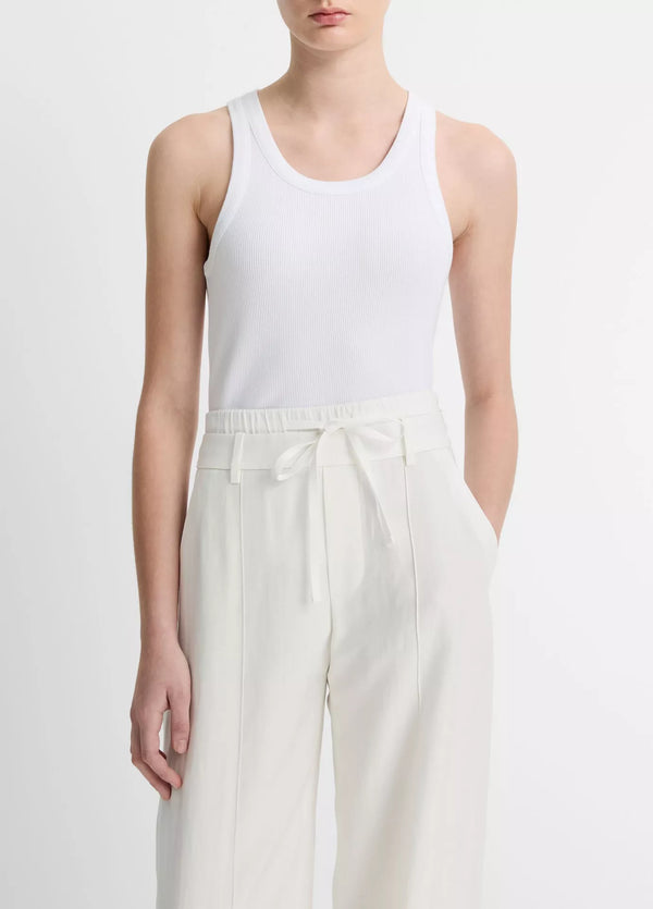 Vince Ribbed Scoop-Neck Tank - Optic White