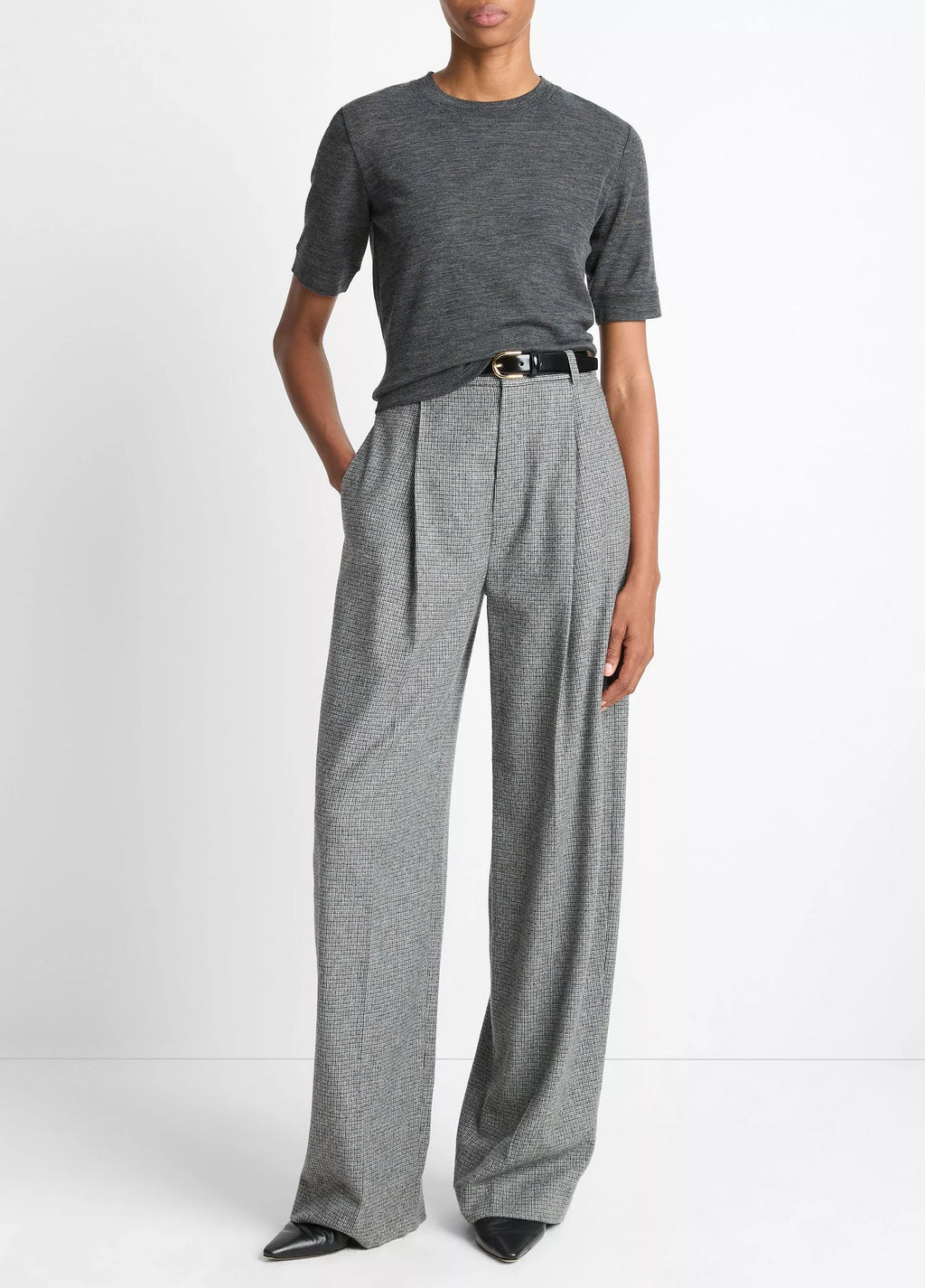 Vince Roma Check Italian Wool-Blend High-Waist Trouser