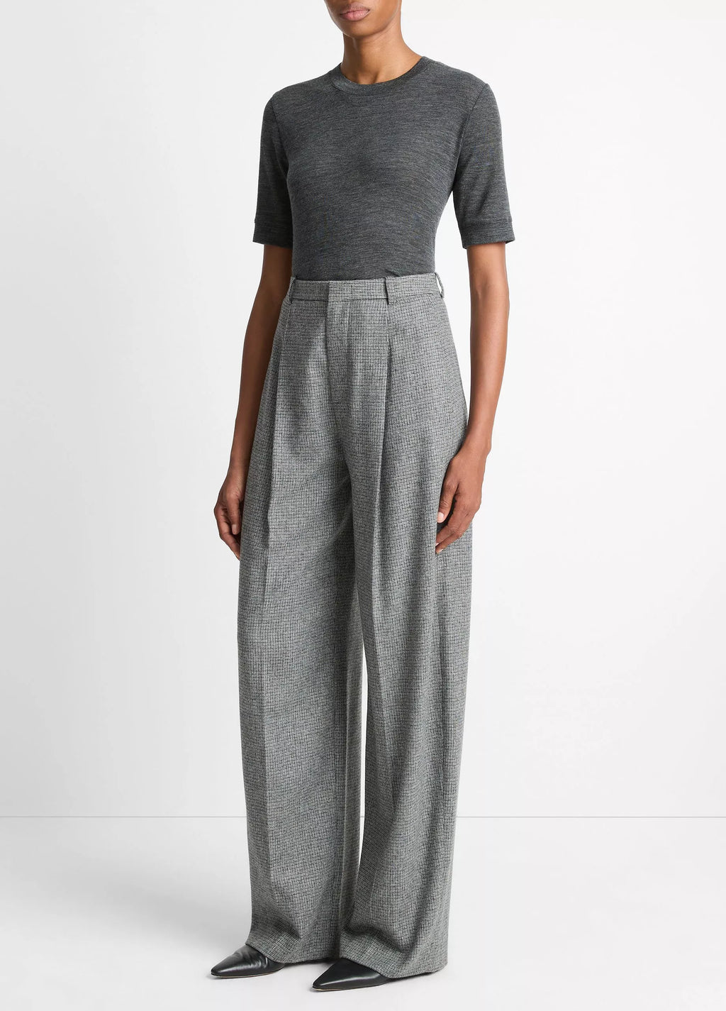 Vince Roma Check Italian Wool-Blend High-Waist Trouser