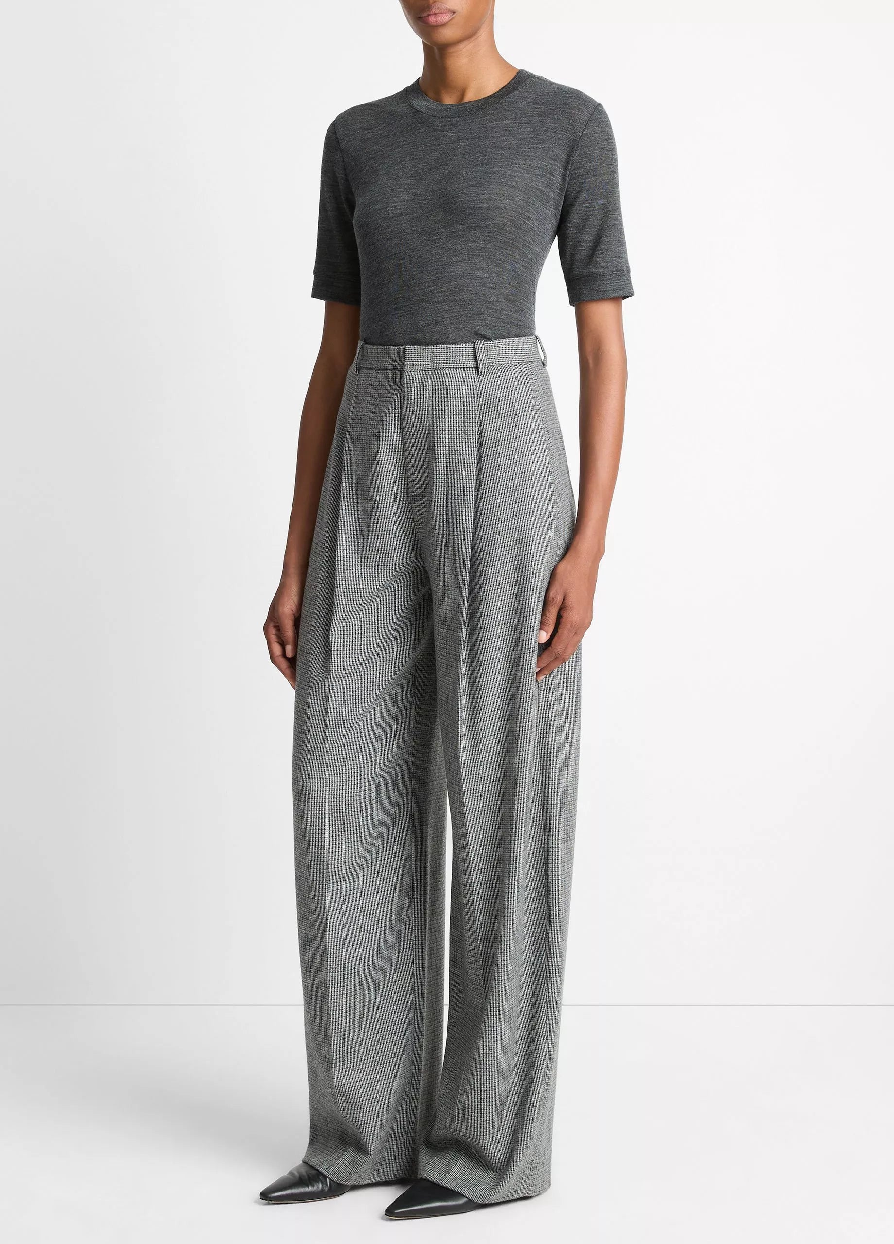 Vince Roma Check Italian Wool-Blend High-Waist Trouser