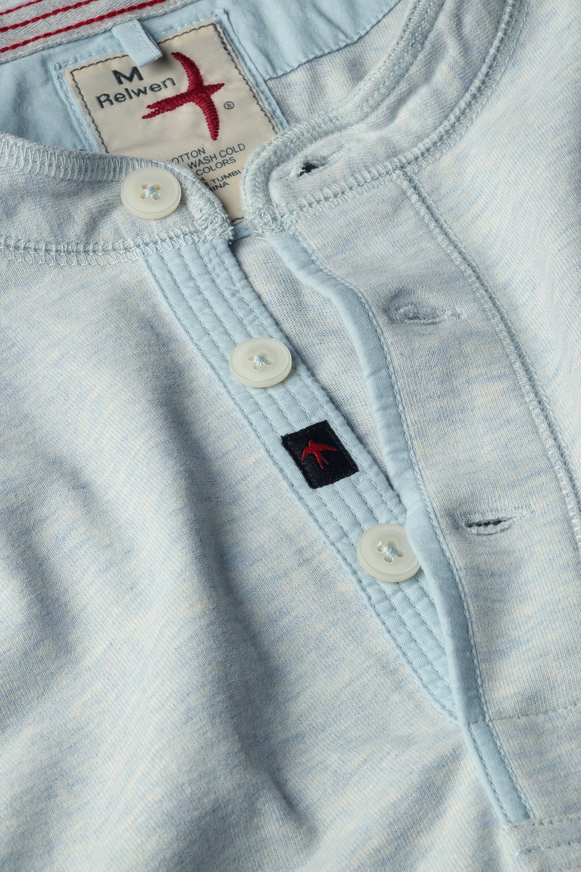 Relwen Ringspun Henley - Ice Blue
