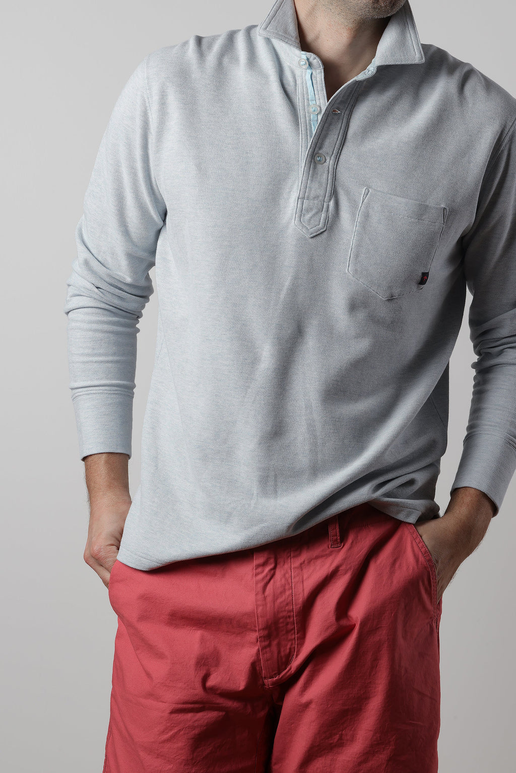 Relwen L/S Vintage Pique Polo - Pale Blue Heather