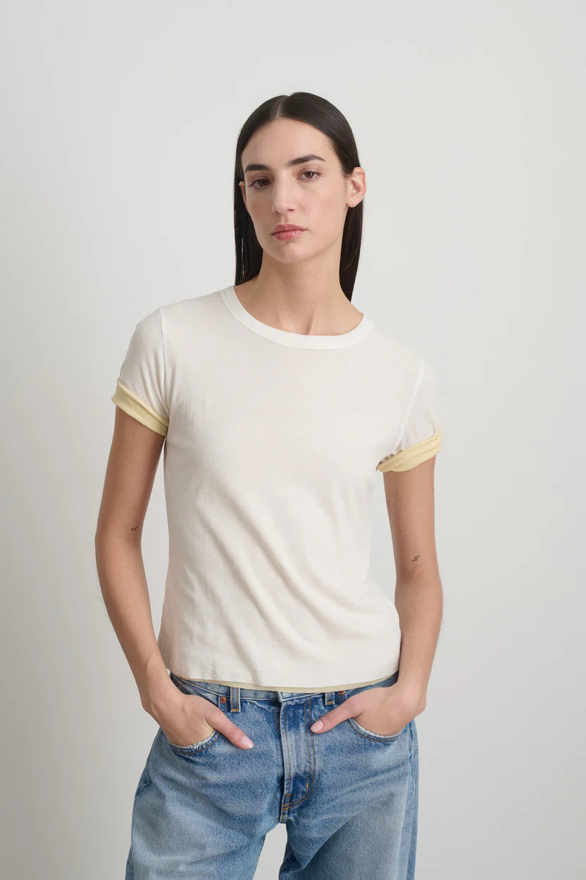 B Sides Double Tee White/Pale Yellow