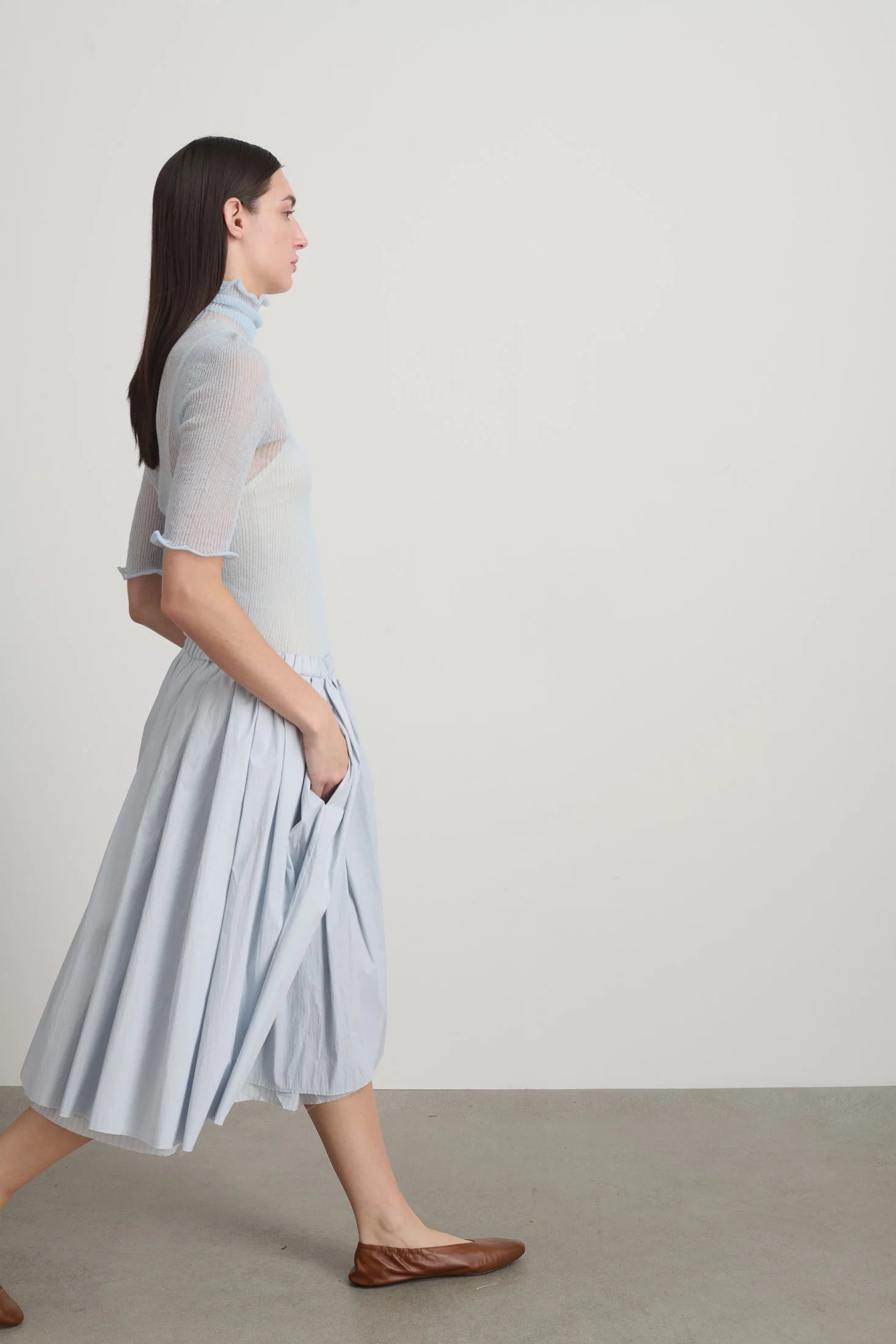 B Sides Pleated Blue/Lt Blue Stripe Skirt