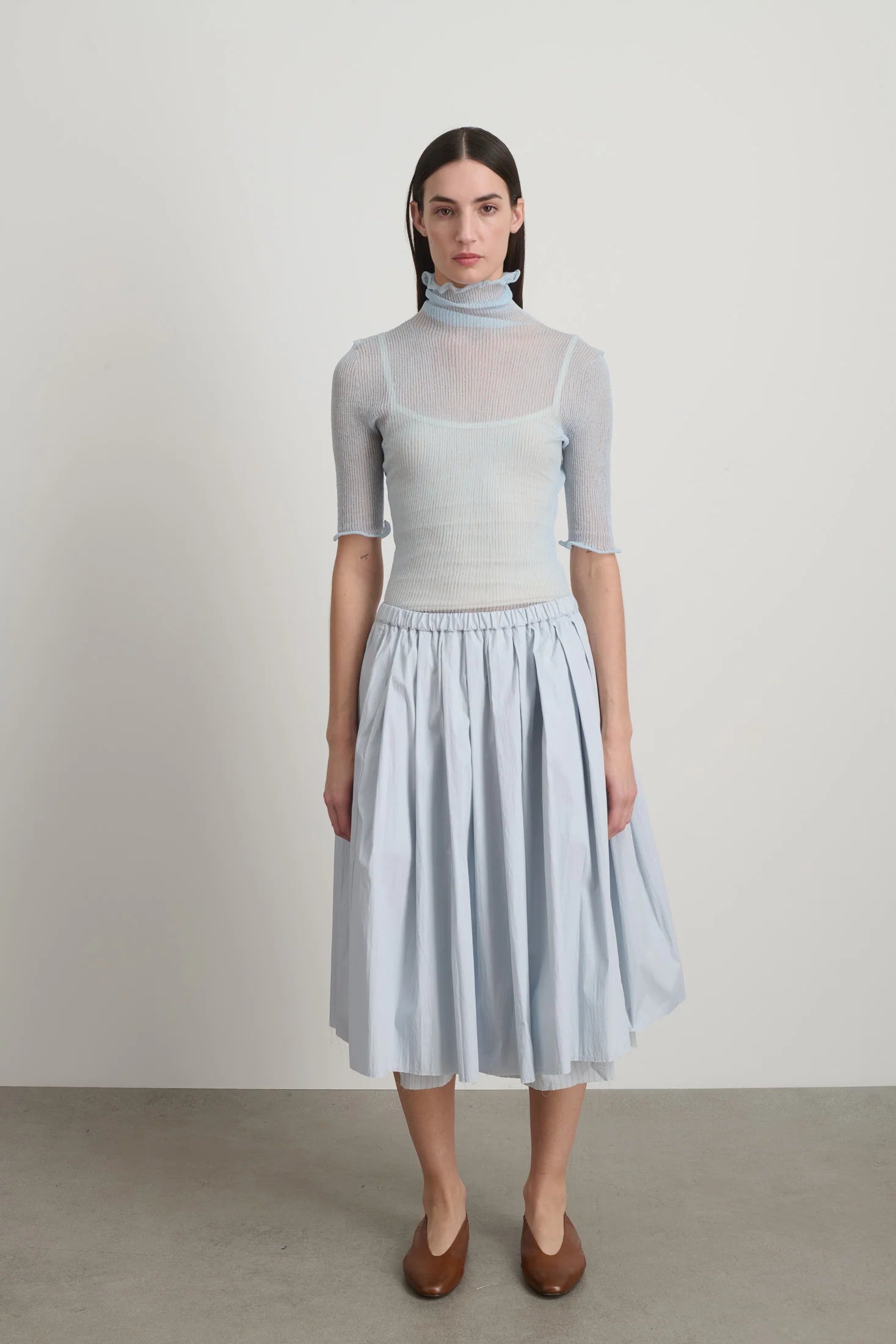 B Sides Pleated Blue/Lt Blue Stripe Skirt