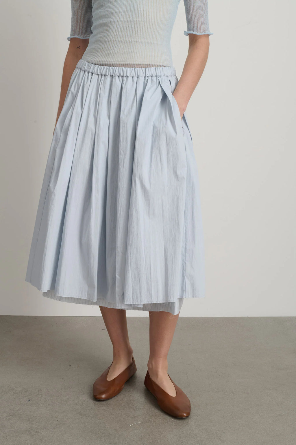 B Sides Pleated Blue/Lt Blue Stripe Skirt