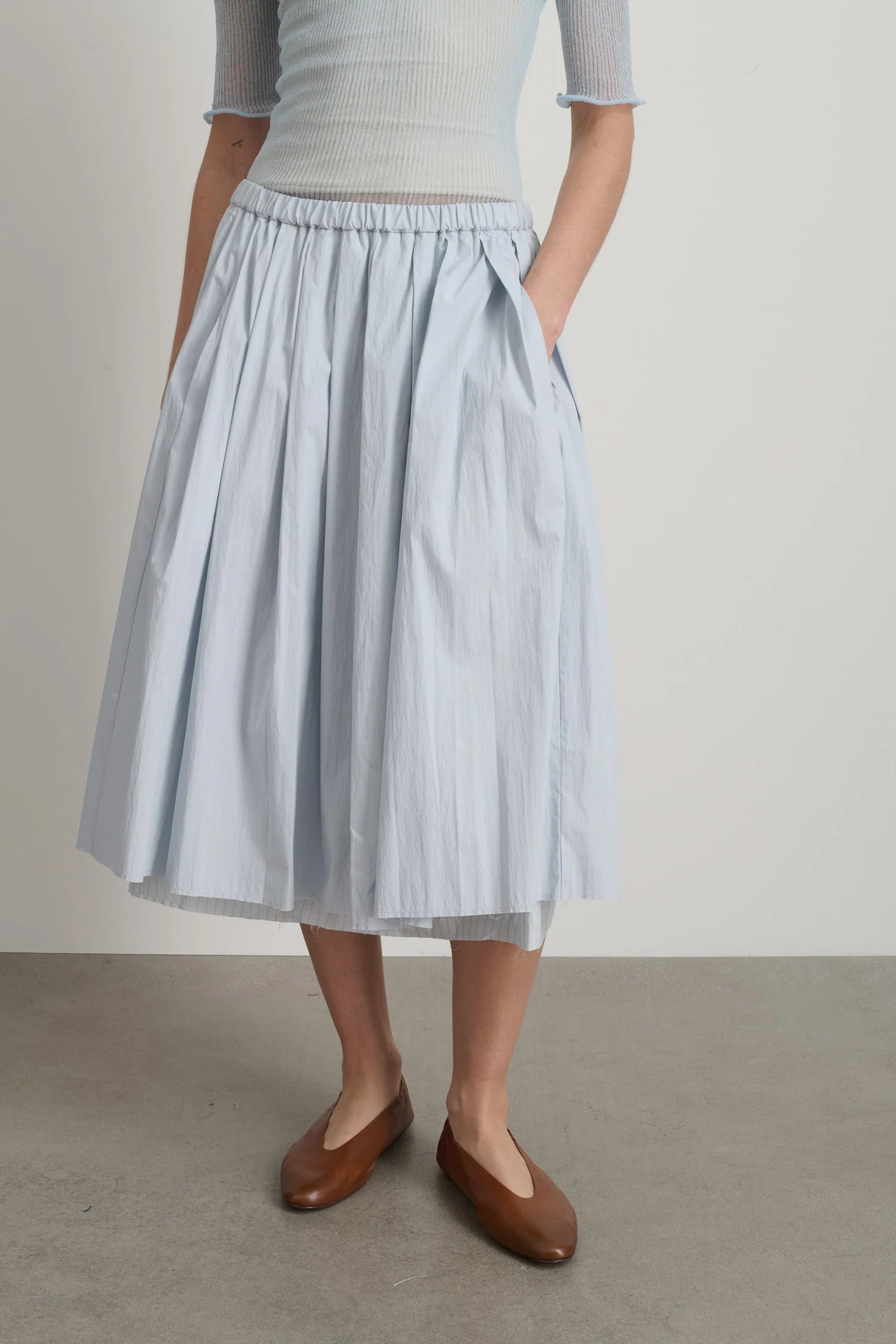 B Sides Pleated Blue/Lt Blue Stripe Skirt