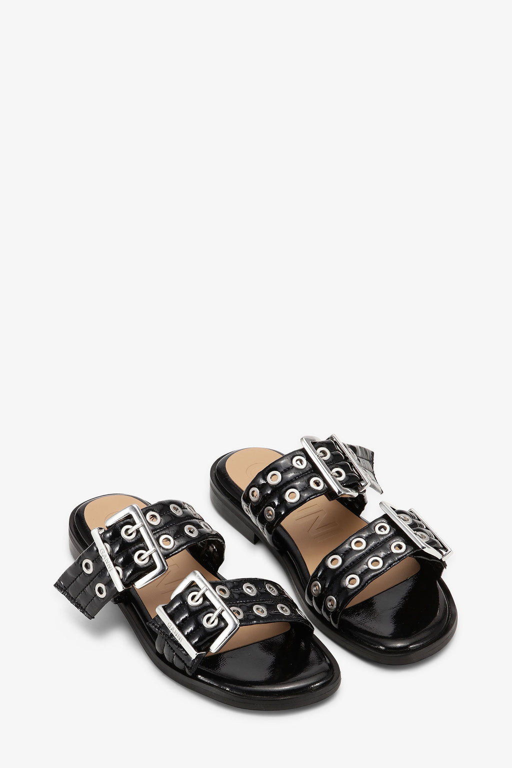 Ganni Black Feminine Buckle Two-Strap Sandals