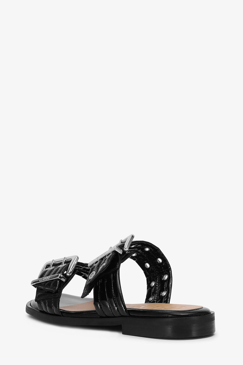 Ganni Black Feminine Buckle Two-Strap Sandals