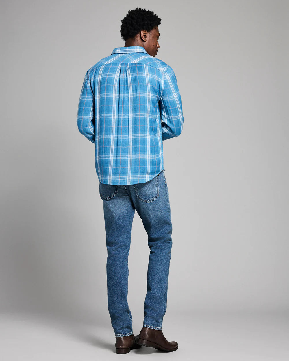Billy Reid Double Face Plaid  - Cypress Shirt - Washed Indigo