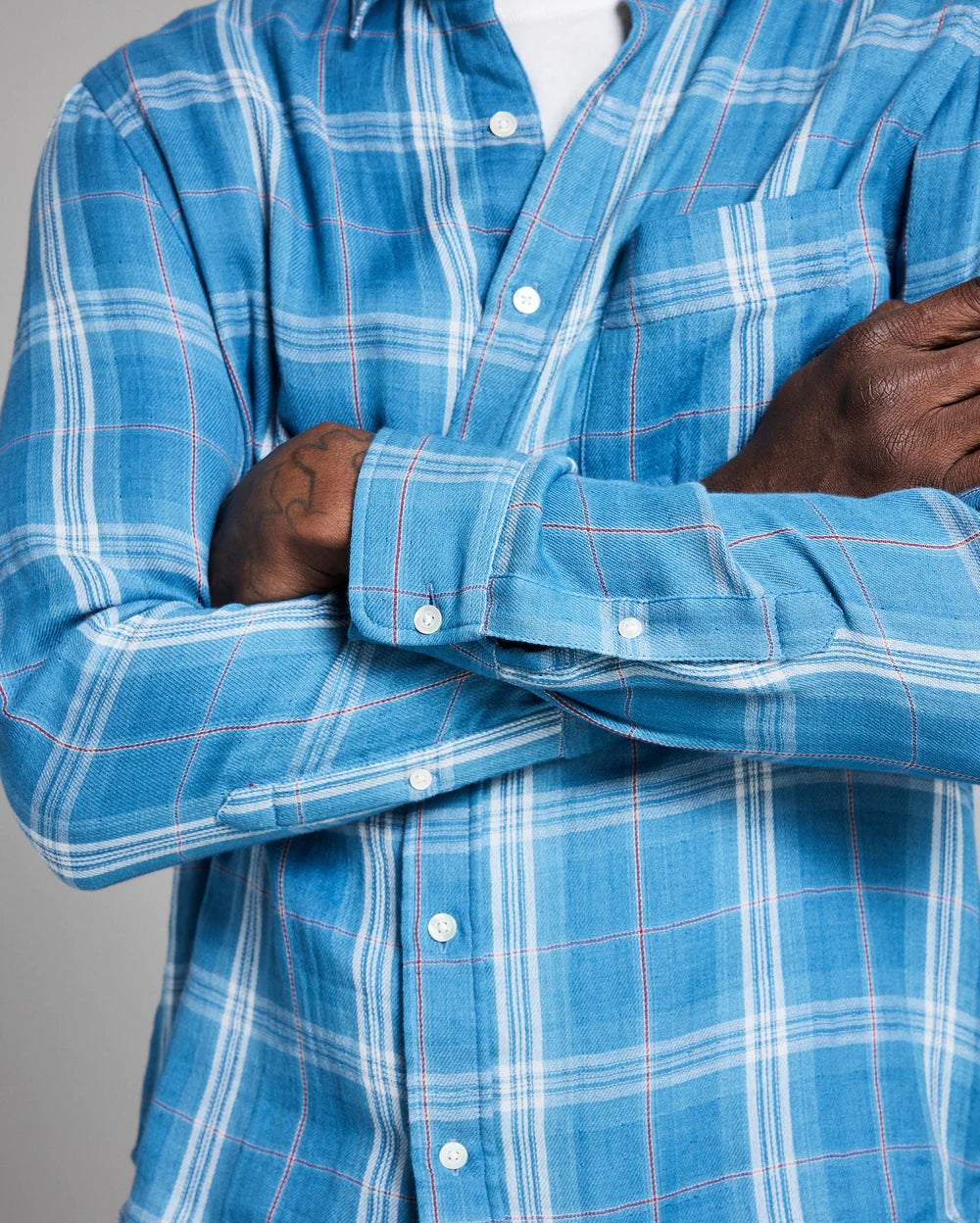 Billy Reid Double Face Plaid  - Cypress Shirt - Washed Indigo