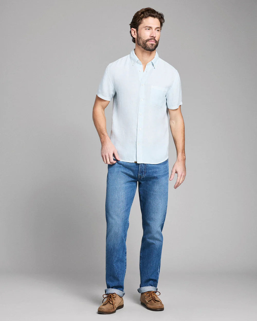 Billy Reid Short Sleeve Linen Tuscumbia Shirt Button Down - Air Blue