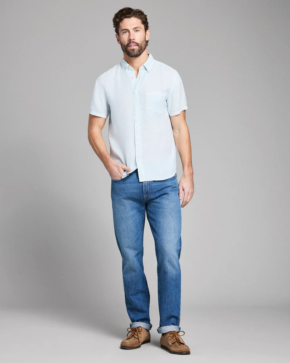 Billy Reid Short Sleeve Linen Tuscumbia Shirt Button Down - Air Blue