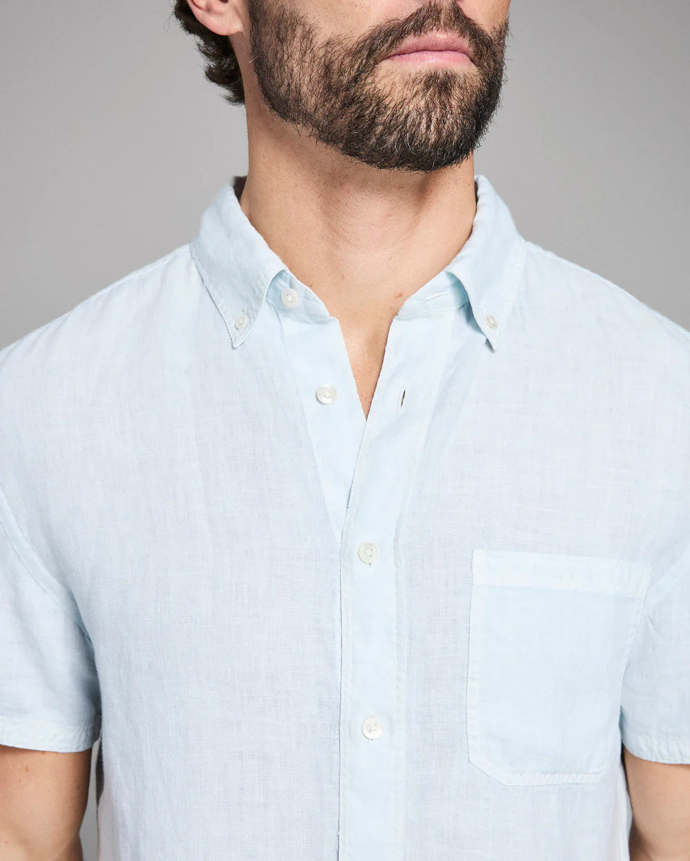 Billy Reid Short Sleeve Linen Tuscumbia Shirt Button Down - Air Blue