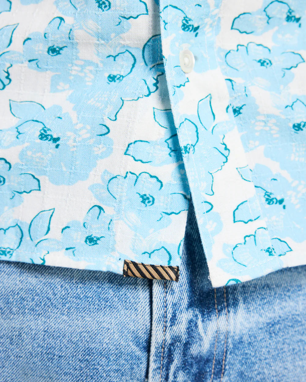Billy Reid Short Sleeve Textured Painted Floral Shirt - Sky Blue Multi