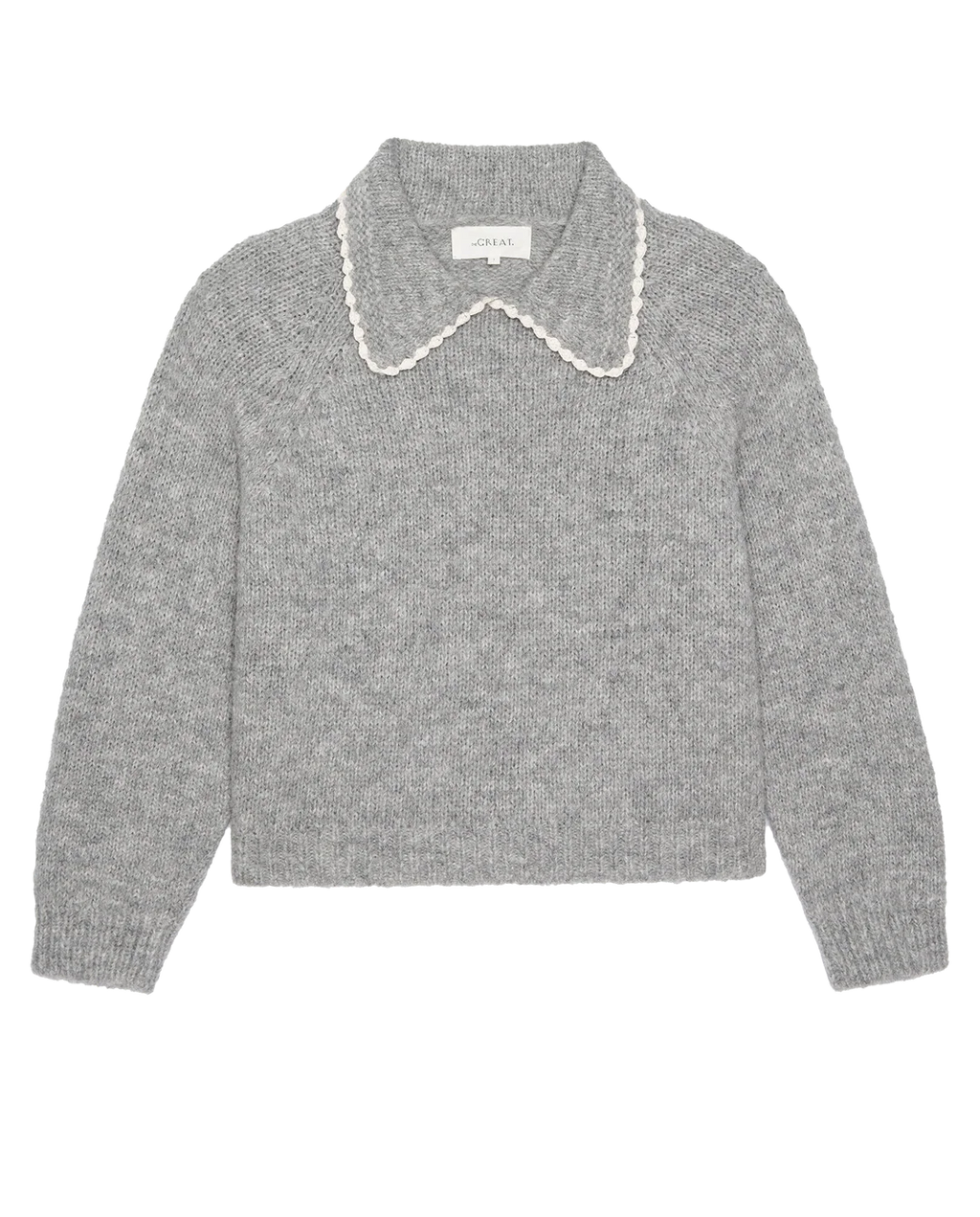 The Great The Crochet Collar Pullover - Heather Grey