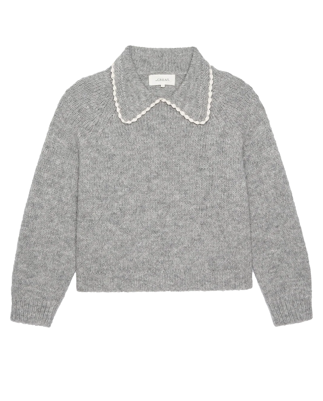 The Great The Crochet Collar Pullover - Heather Grey