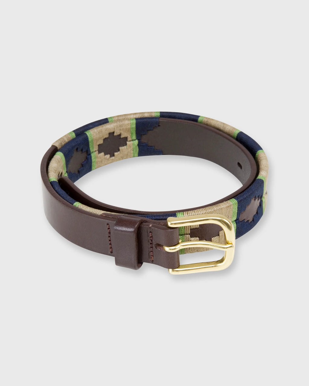 Sid Mashburn 1 & 1/8" Polo Belt in Khaki/Navy/Sage Chocolate Leather