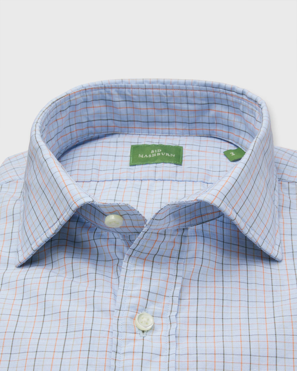 Sid Mashburn Spread Collar Sport Shirt in Blue/Orange/Olive Tattersall