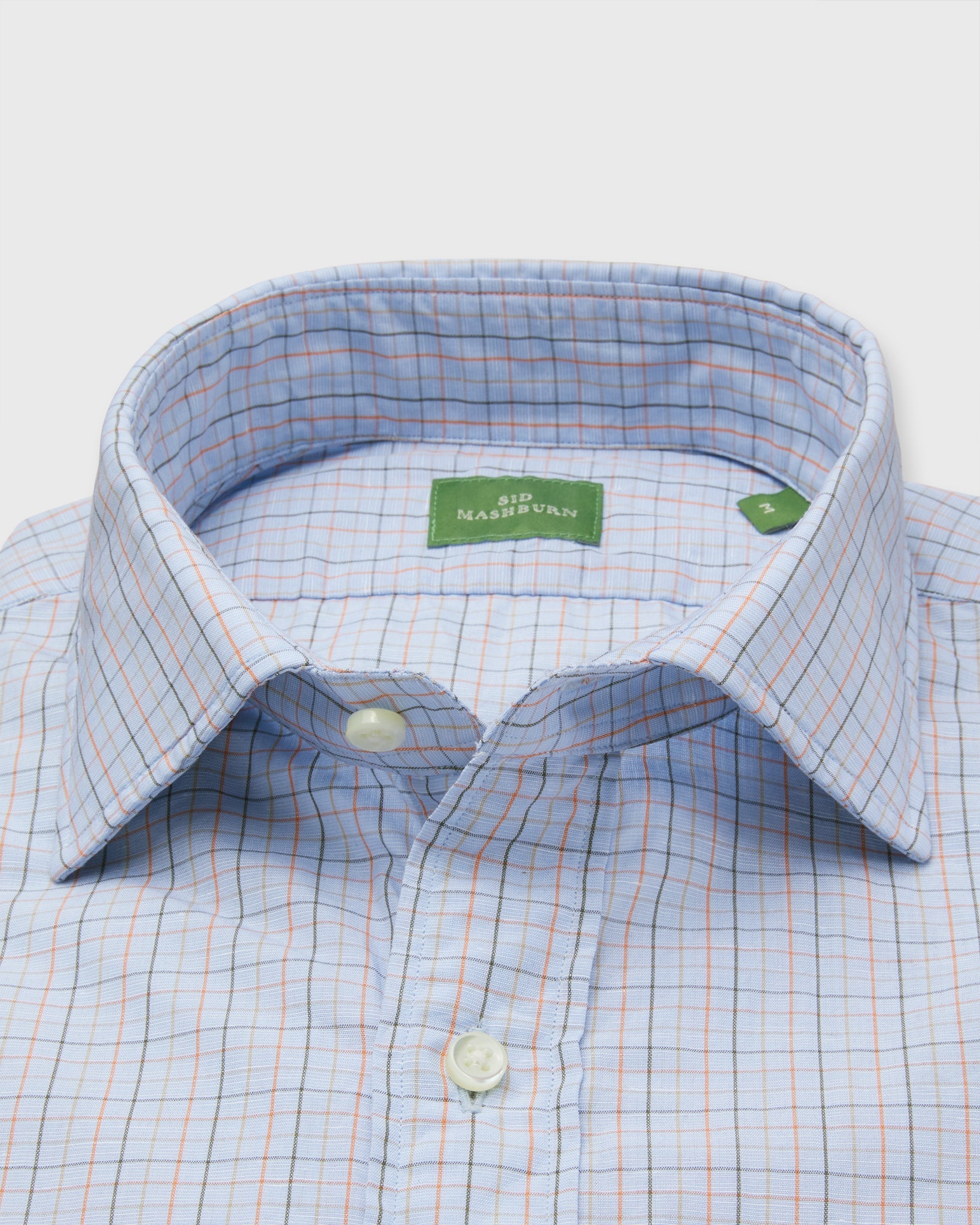 Sid Mashburn Spread Collar Sport Shirt in Blue/Orange/Olive Tattersall
