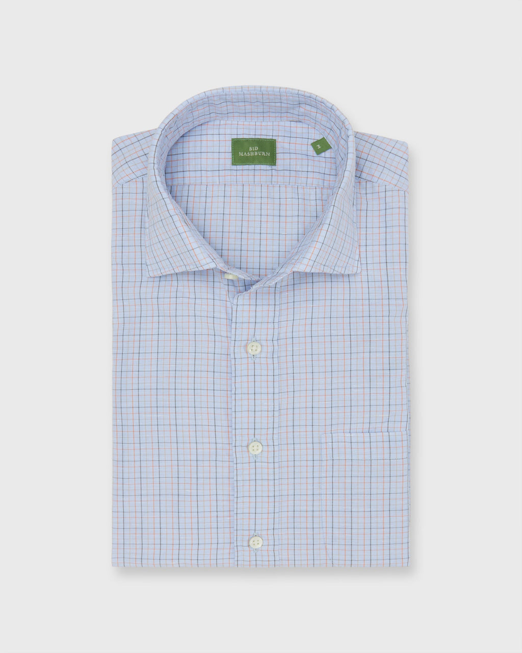 Sid Mashburn Spread Collar Sport Shirt in Blue/Orange/Olive Tattersall