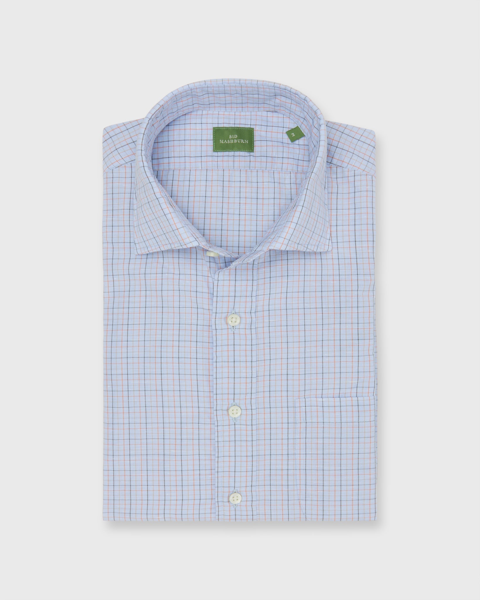 Sid Mashburn Spread Collar Sport Shirt in Blue/Orange/Olive Tattersall