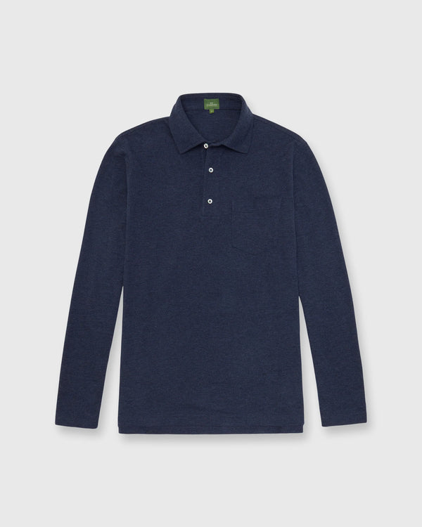 Sid Mashburn Long-Sleeved Polo Heather Denim Pima Pique