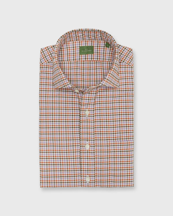 Sid Mashburn Spread Collar Shirt in Orange/Lavender/Brown Tattersall Twill