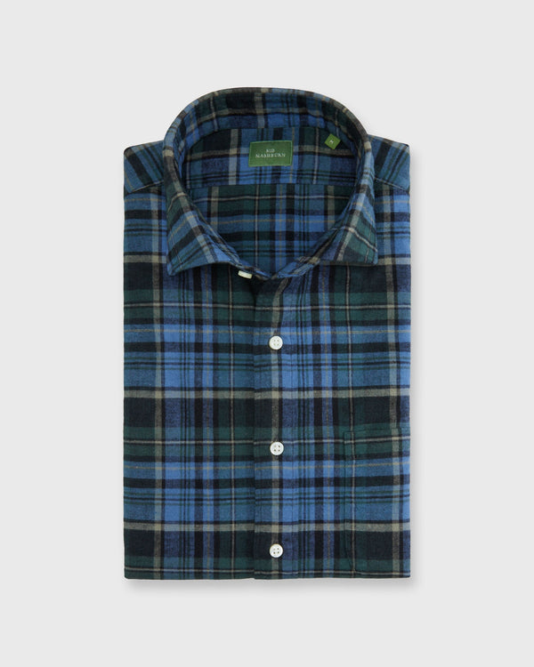 Sid Mashburn Spread Collar Sport Shirt - Green/Blue/Coal Plaid Flannel